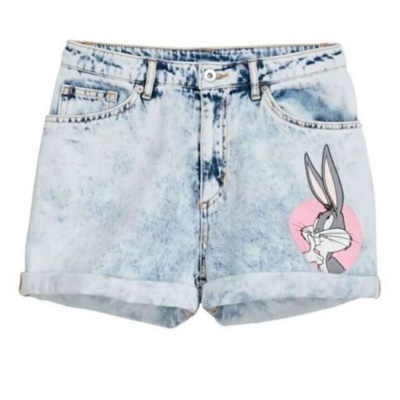 Bugs Bunny Womens Size 6 acid wash 90's style shorts H&M Looney Tunes - Picture 1 of 11